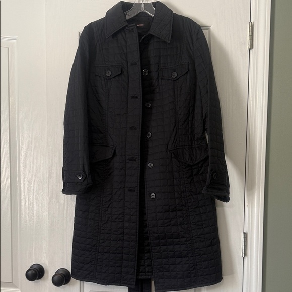 Express Black Quilted Trench Coat - Picture 1 of 2
